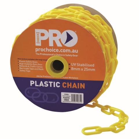 CHAIN PLASTIC 8MM X 1 MTR YELLOW (PER METRE)